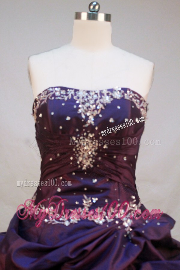Formal Beading Appliques Pick-ups Eggplant Purple Sweet 15 Dress for Girls